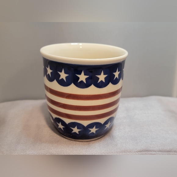 Flag Design Coffee Cup/Mug,Stars and Stripes, Handmade in Poland Pottery - Picture 2 of 7